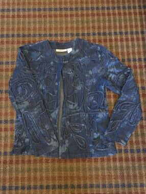 Vintage 1990s Tantrums Embroidered Abstract Floral Pattern Denim Jacket Size M